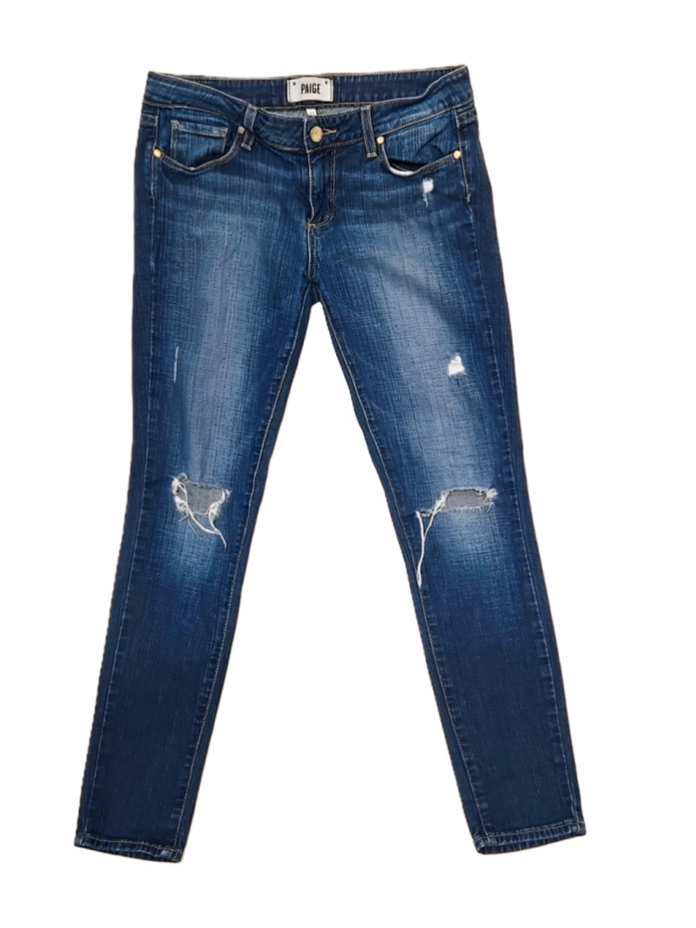Paige Verdugo Ultra Skinny 29 Medium Wash Distressed Knee Rip Low Rise Jean - Picture 2 of 12